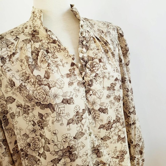 Vintage Tunic Dress Flowy Floral Cream & Brown / Size Large - Picture 2 of 4